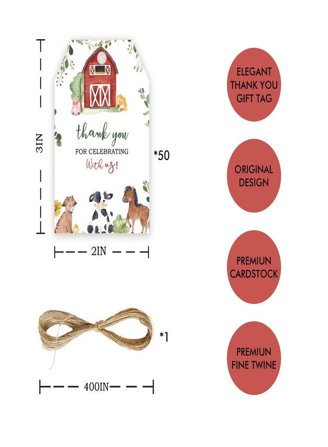FORSHEEP 50pcs Farm Thank You Tags, Farm Animals Gift Tag with String for Gender Reveal Party, Pig/Duck/Horse Thank You Paper Tags for Farm Themed Birthday Party Favors - Image 2
